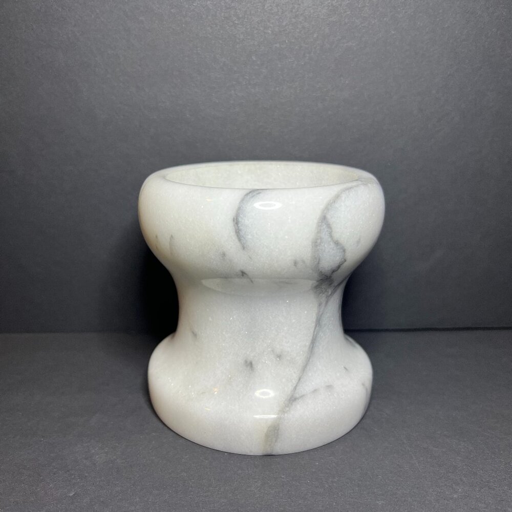Vintage Georges Briard Decorative White & Grey Solid Marble Candle Holder 4 x 4"
